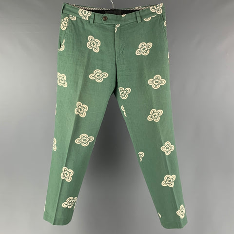 BROOKS BROTHERS Size 34 Green White Circles Cotton  Linen Casual Pants