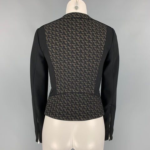 DIANE VON FURSTENBERG Size 0 Black & Beige Geometric Virgin Wool Blend Jacket