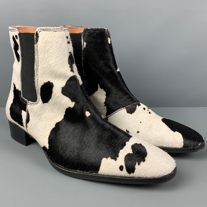 STEVE MADDEN Size 13 Black White Animal Print Ankle Boots