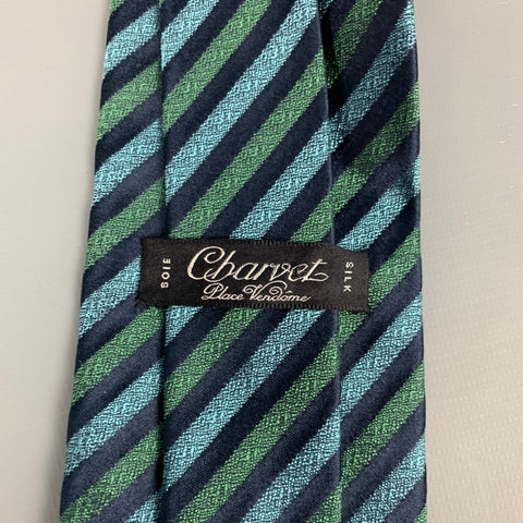 CHARVET Navy & Green Stripe Silk Tie