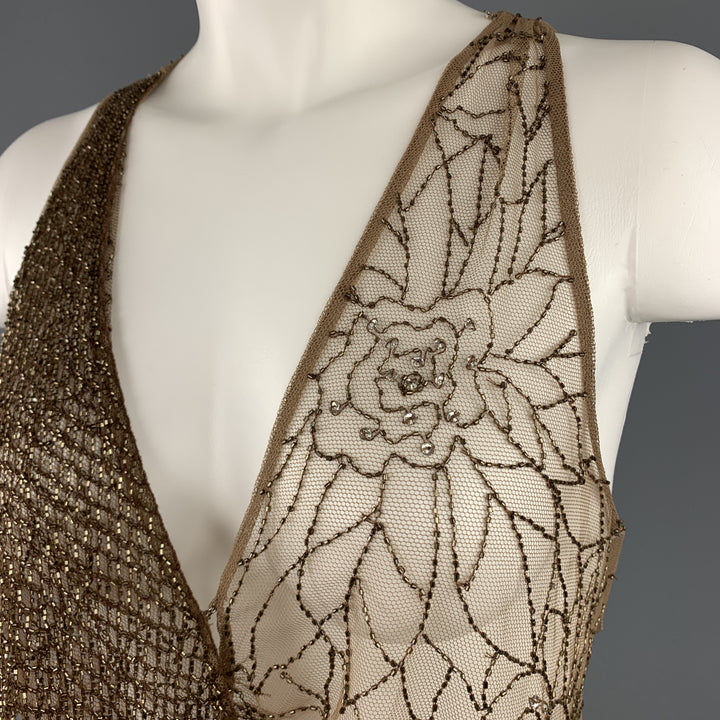 RALPH LAUREN Size 8 Beige Beaded Tulle Wrapped Top