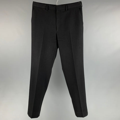 RALPH LAUREN Taille 36 Pantalon habillé en laine sergé noir à devant plat