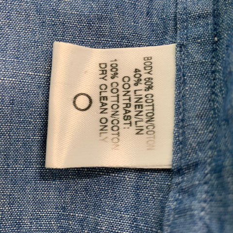 BAND OF OUTSIDERS Size M Blue and  White Color Block Cotton &  Linen Long Sleeve Shirt