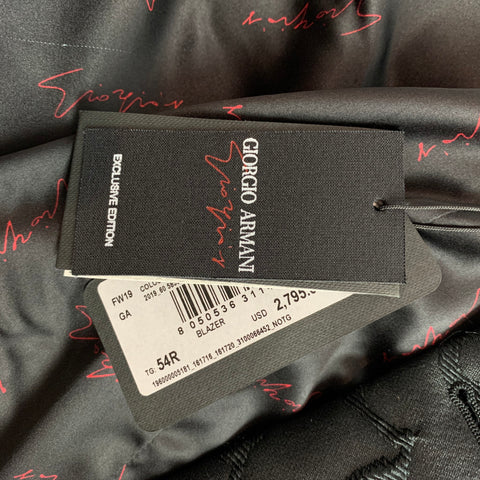 GIORGIO ARMANI Exclusive Edition Size 44 Regular Black Jacquard Polyester / Silk Sport Coat