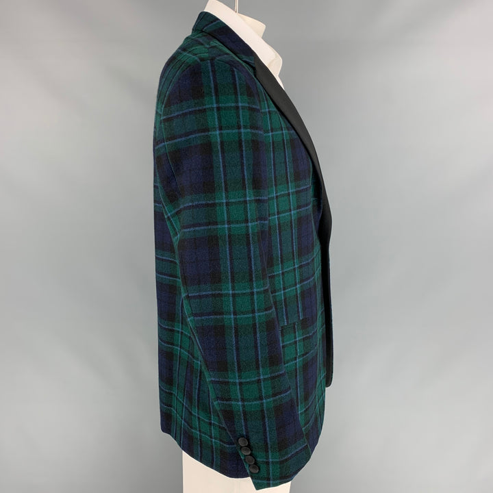 POLO by RALPH LAUREN Size 44 Regular Green & Black Navy Plaid Virgin Wool Tuxedo Sport Coat