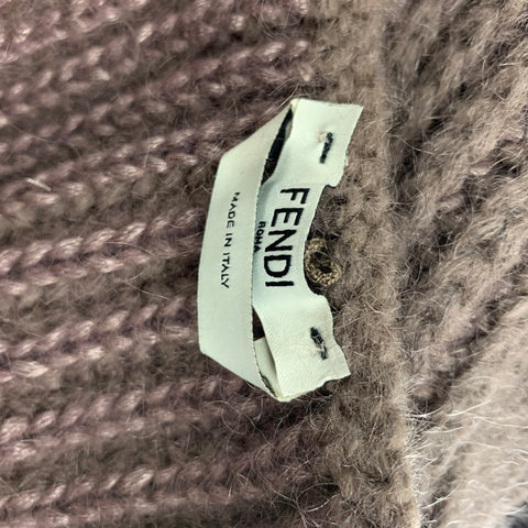 FENDI Size 2 Taupe Mohair Silk Knitted Off The Shoulder Cropped Top