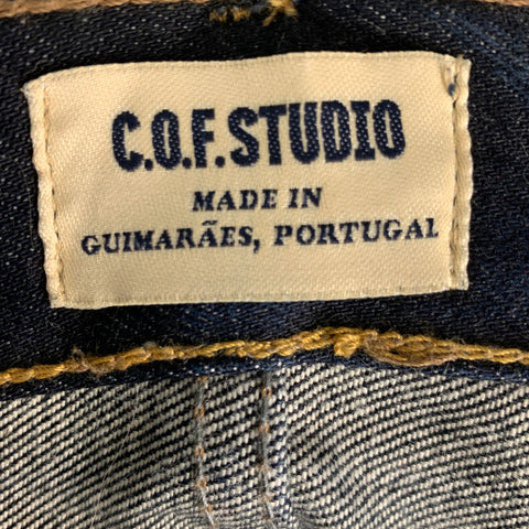 C.O.F. STUDIO Size 31 Indigo Contrast Stitch Selvedge Denim Button Fly Jeans