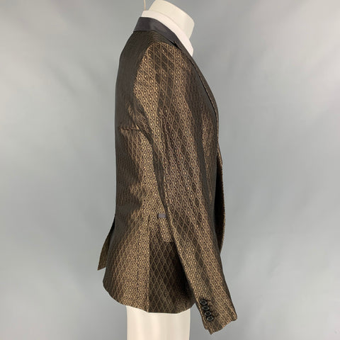 JOHN RICHMOND Size 40 Brown Jacquard Cotton / Silk Peak Lapel Sport Coat
