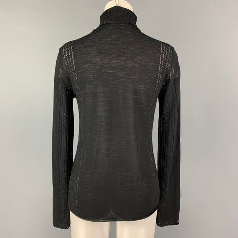 SPORTMAX Size L Black Wool Textured Turtleneck Pullover