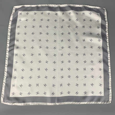PECKHAM RYE Grey Skull Silk Pocket Square