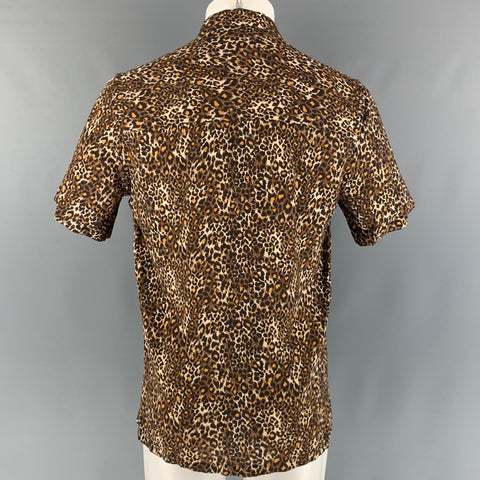 SAINT LAURENT Size S Brown Tan Animal Camp Short Sleeve Shirt