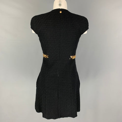 VERSACE Size 2 Black Cotton Textured Cap Sleeves Dress
