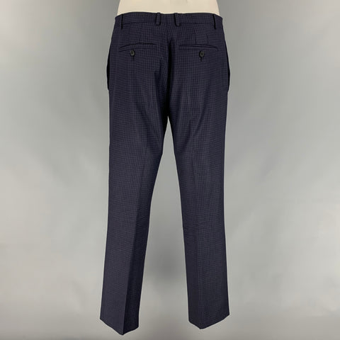 PAUL SMITH Talla 40 Traje regular de solapa de muesca de lana a cuadros azul marino y negro