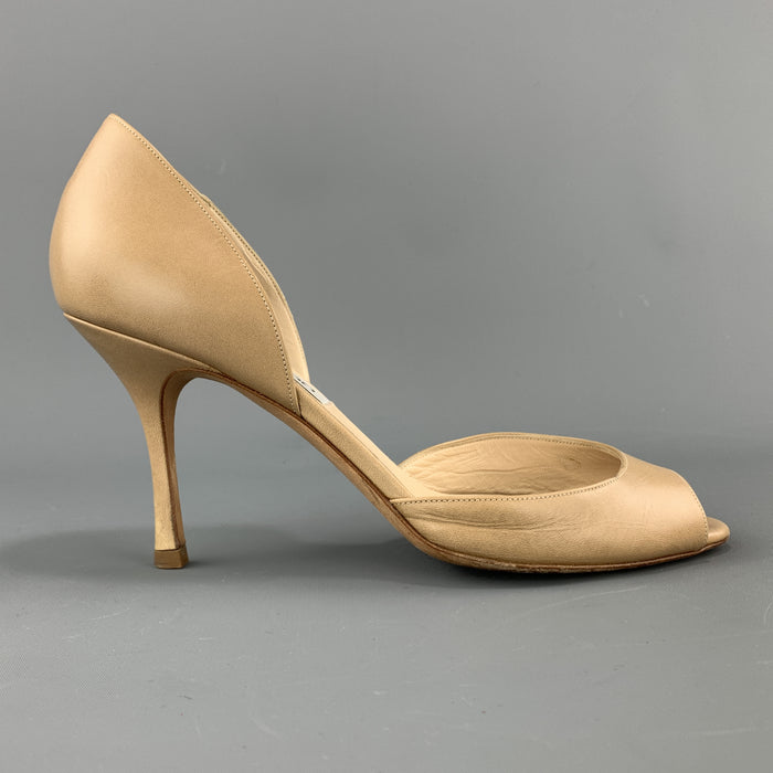 JIMMY CHOO Size 7.5 Beige Leather D'Orsay Peep Toe Pumps