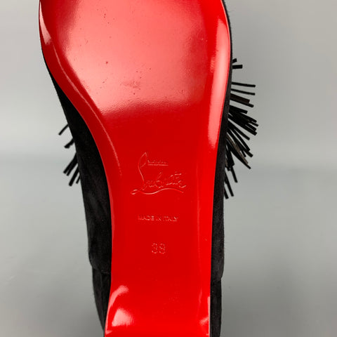CHRISTIAN LOUBOUTIN Medinana Pliable Taille 8 Chaussures plates à pompons en daim noir