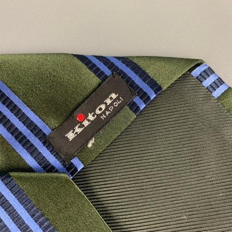 KITON Green Blue Diagonal Stripe Silk Tie
