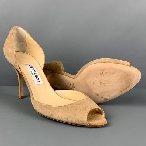 JIMMY CHOO Escarpins à bout ouvert en daim taupe taille 13