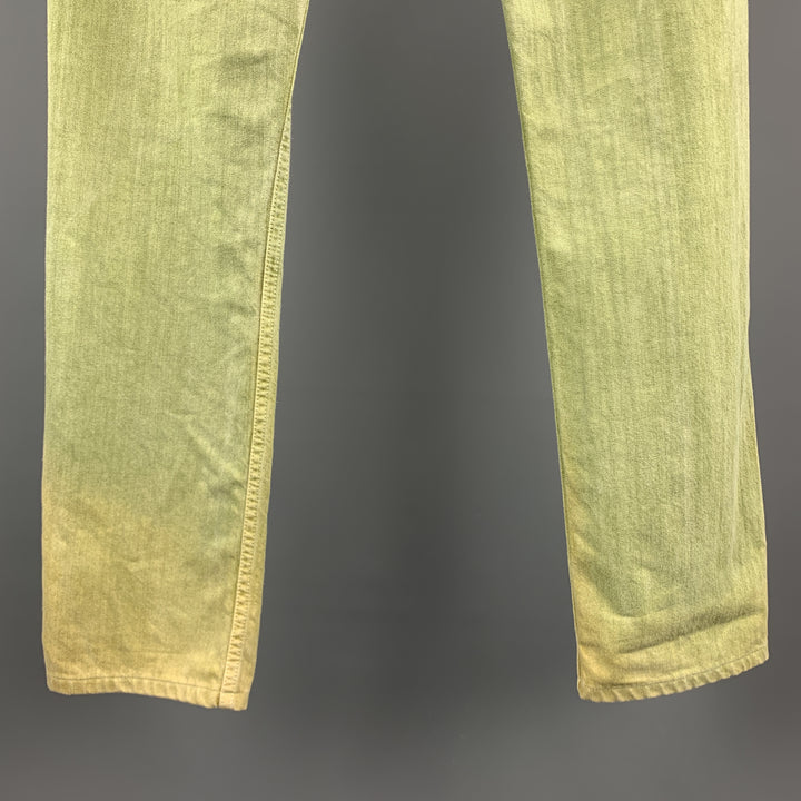 THVM Size 32 x 30 Green Wash Cotton Button Fly Jeans