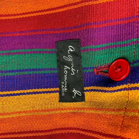 AGNES B. Size 40 Multi-Color Stripe Cotton Notch Lapel Sport Coat