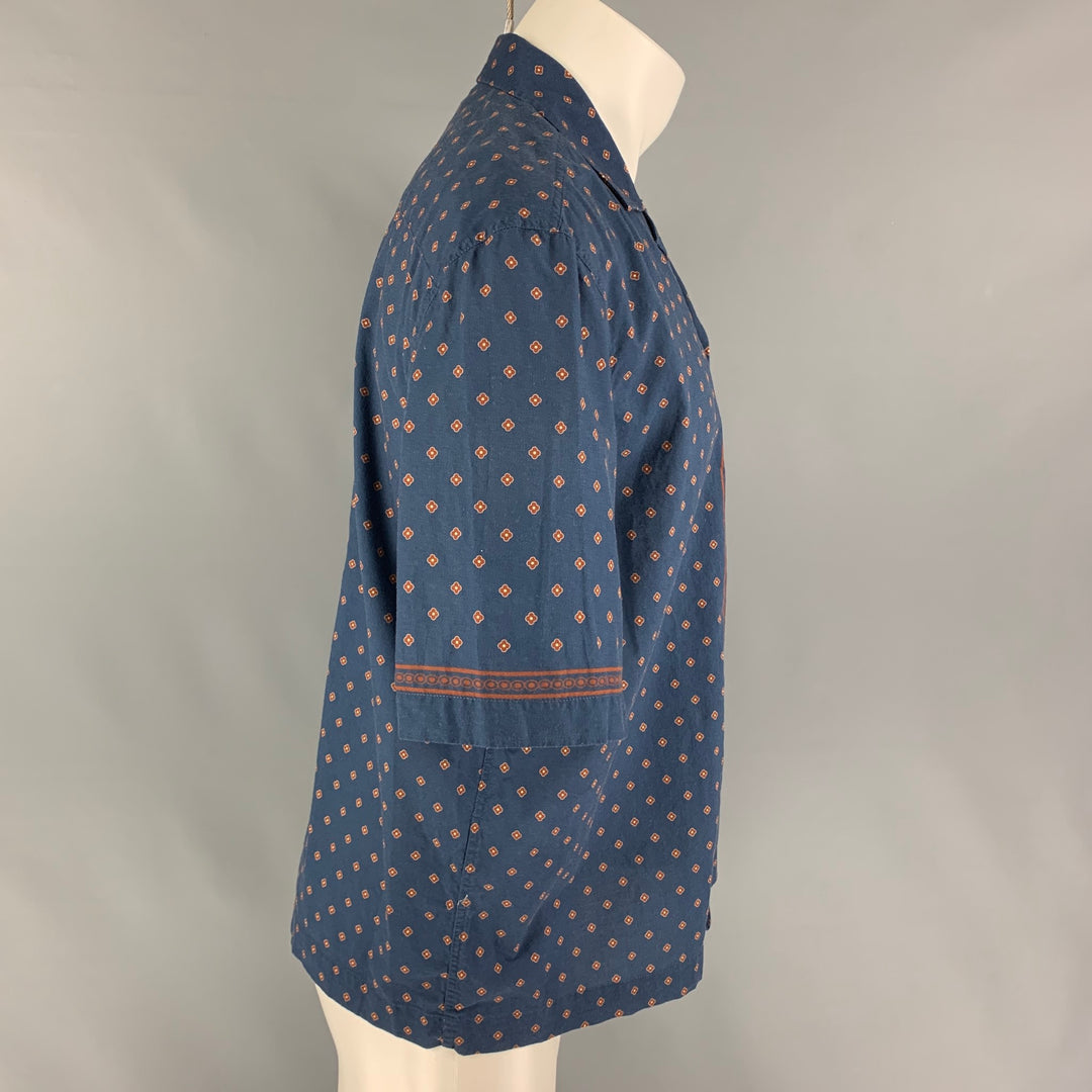 Camisa de manga corta Campamento de algodón con estampado de ladrillos azul marino talla S PRESIDENT
