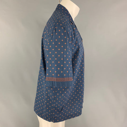 PRESIDENT's Size S Navy Brick Print Cotton Camp Short Sleeve Shirt