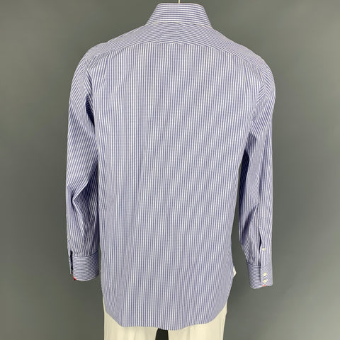 TOM FORD Size XL Blue & White Stripe Cotton Button Down Long Sleeve Shirt