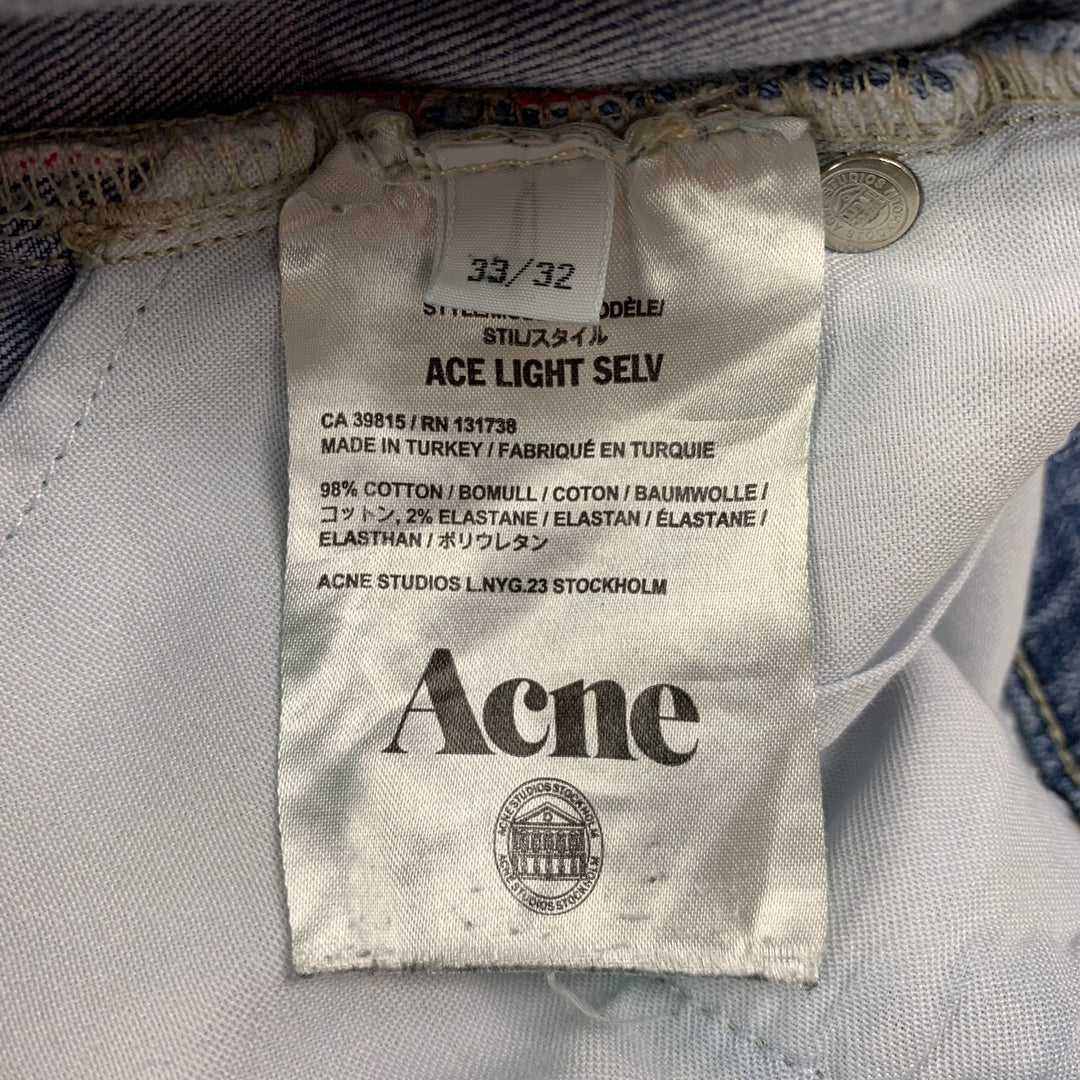 ACNE STUDIOS Talla 33 Vaqueros de algodón con puntadas en contraste azul claro