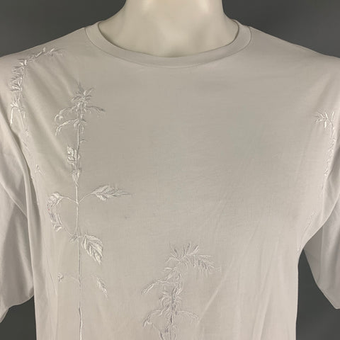 DRIES VAN NOTEN Size L White Embroidery Cotton Crew-Neck T-shirt