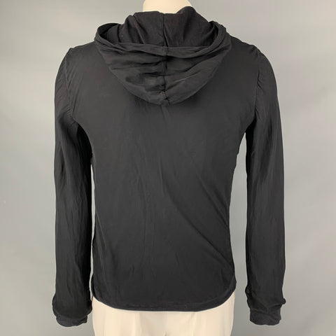 LANVIN Size L Black Mixed Fabrics Silk Cotton Zip Up & Hood Sweatshirt