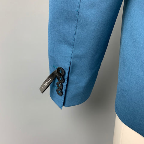 TONELLO Size 40 Teal Wool Blend Peak Lapel Sport Coat