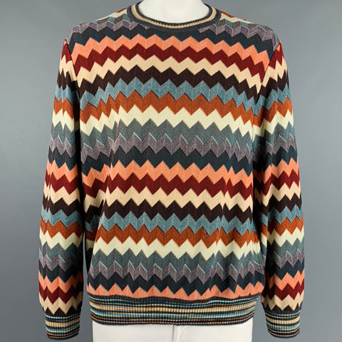 MISSONI SPORT Size 48 Multi-Color Zig Zag Wool Crew-Neck Sweater