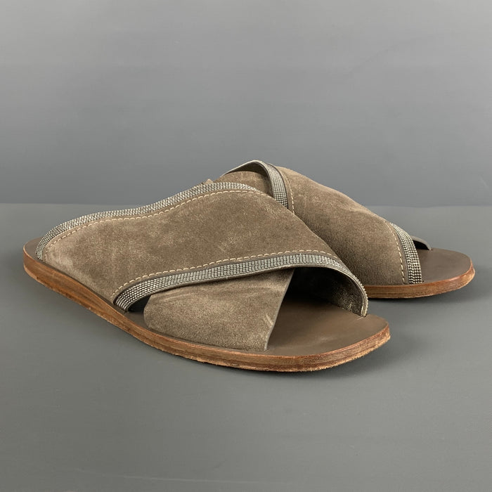BRUNELLO CUCINELLI Talla 8 Sandalias sin cordones de ante gris salvia