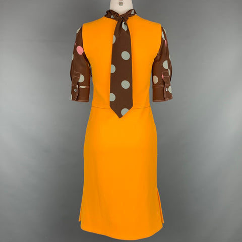 MARNI Taille 0 Robe en laine vierge / soie à pois orange et marron