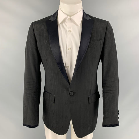 D&G by DOLCE & GABBANA Size 36 Black Jacquard Acetate Blend Peak Lapel Sport Coat