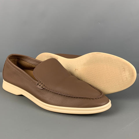 LORO PIANA Size 8 Brown Leather Slip On Summer Walk Loafers