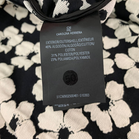 CAROLINA HERRERA Black & White Cotton Blend Floral Mid-Calf Dress