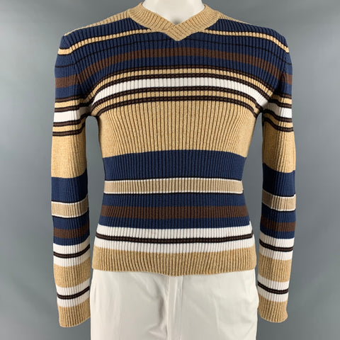 D&amp;G by DOLCE &amp; GABBANA Taille XL Pull à col en V à rayures marine beige