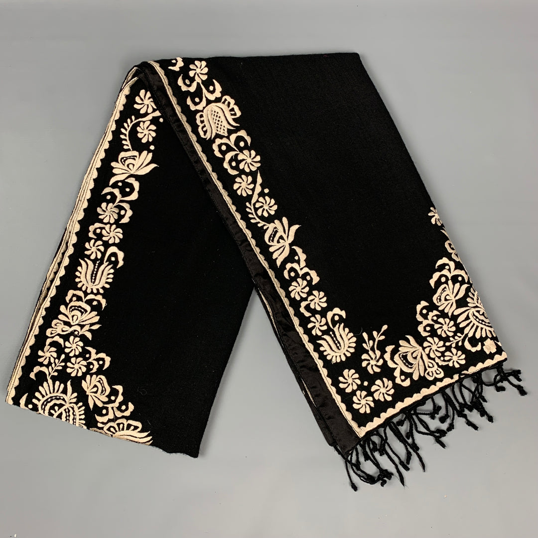 PAUL SMITH Black & Cream Embroidered Wool Scarf