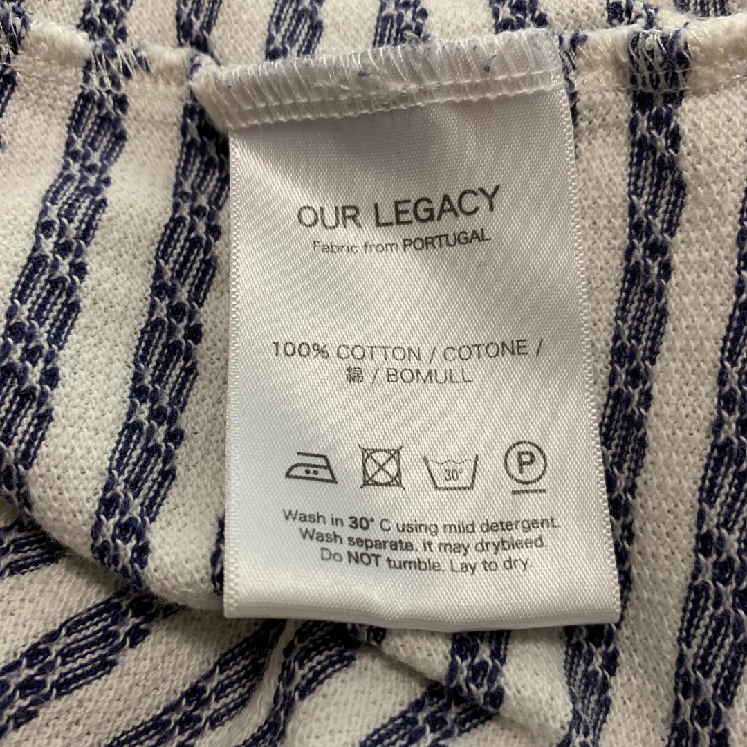 OUR LEGACY Size S White Navy Woven Cotton Crew-Neck T-shirt