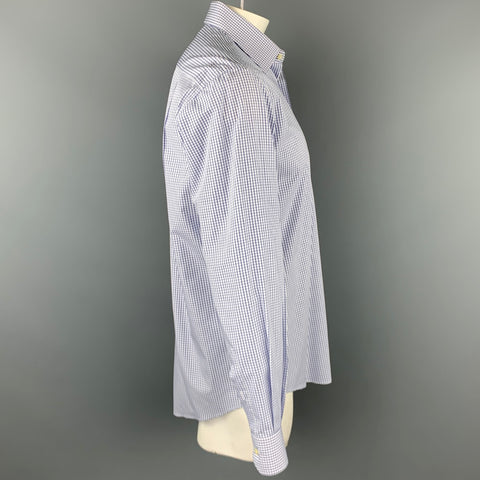 YVES SAINT LAURENT Size XL White & Navy Window Pane Cotton Long Sleeve Shirt
