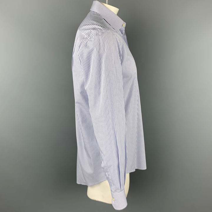 YVES SAINT LAURENT Talla XL Camisa de manga larga de algodón con paneles de ventana en blanco y azul marino