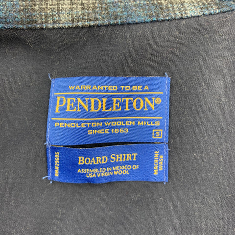 PENDLETON Size S Navy & Gray Plaid Virgin Wool Button Up Long Sleeve Shirt