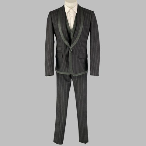 DOLCE & GABBANA Size 40 Regular Gray Chalkstripe Virgin Wool Shawl 3 Piece Suit