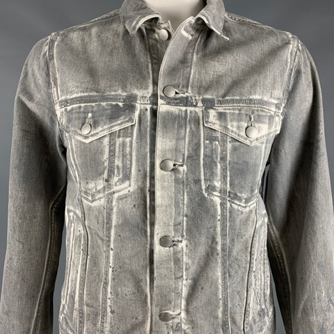 JOHN ELLIOTT Taille poitrine L Taille L Veste camionneur en coton peint gris blanc