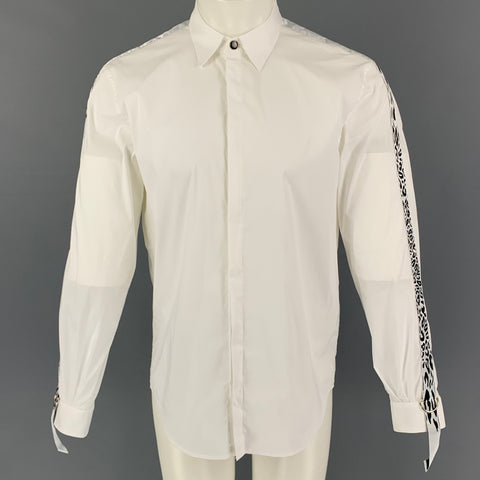 JUST CAVALLI Size S White Black Applique Cotton Long Sleeve Shirt