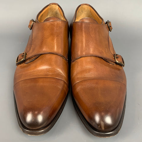 JOSE REAL Size 12 Cognac Antique Leather Double Monk Strap Loafers