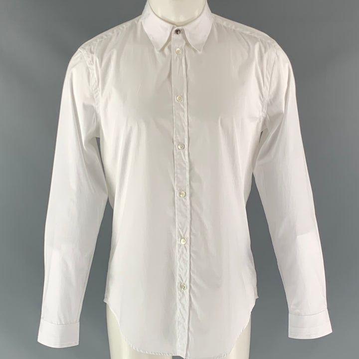 VERSACE Size S White Solid Cotton Button Up  Long Sleeve Shirt