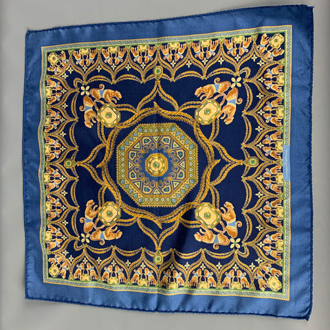 SALVATORE FERRAGAMO Navy Gold Print Pocket Square