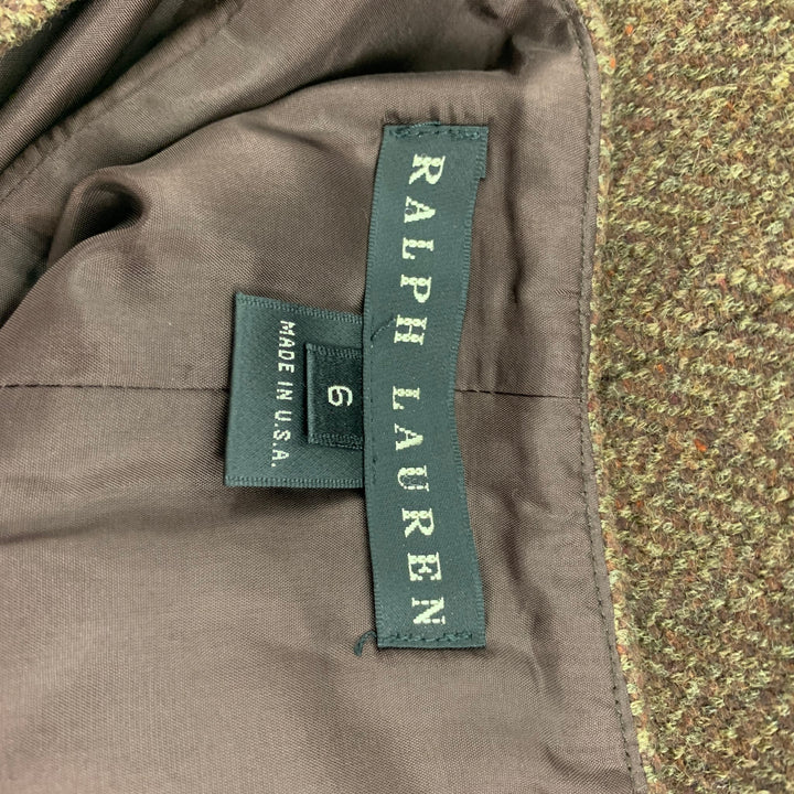 RALPH LAUREN Black Label Size 6 Brown & Taupe Herringbone Wool / Cashmere Skirt Suit
