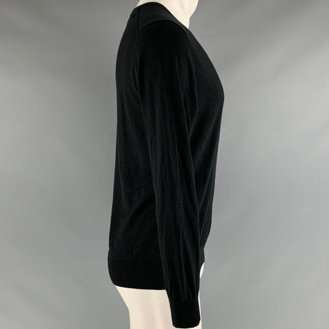 MASSIMO DUTTI Taille S Pull Col V Noir Coton Soie Cachemire